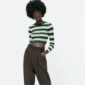 Zara Striped Green and White Crop Top